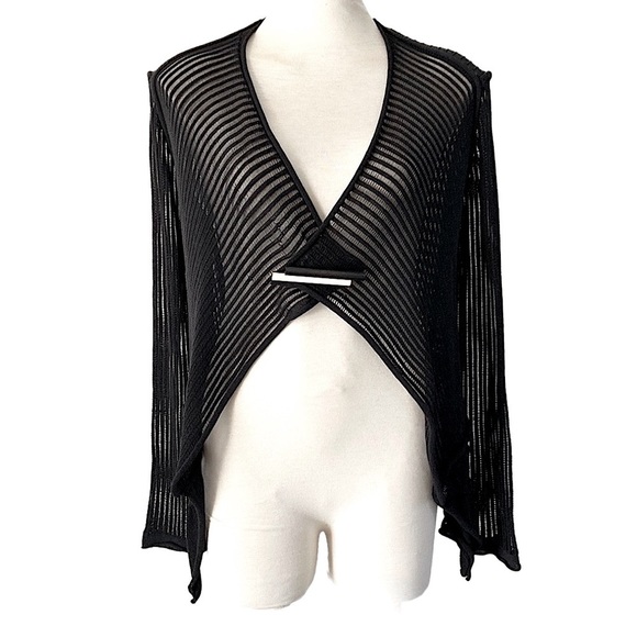 SHE’S SO incredible knit striped netted Jacket crossover style Cardigan black - Picture 2 of 14